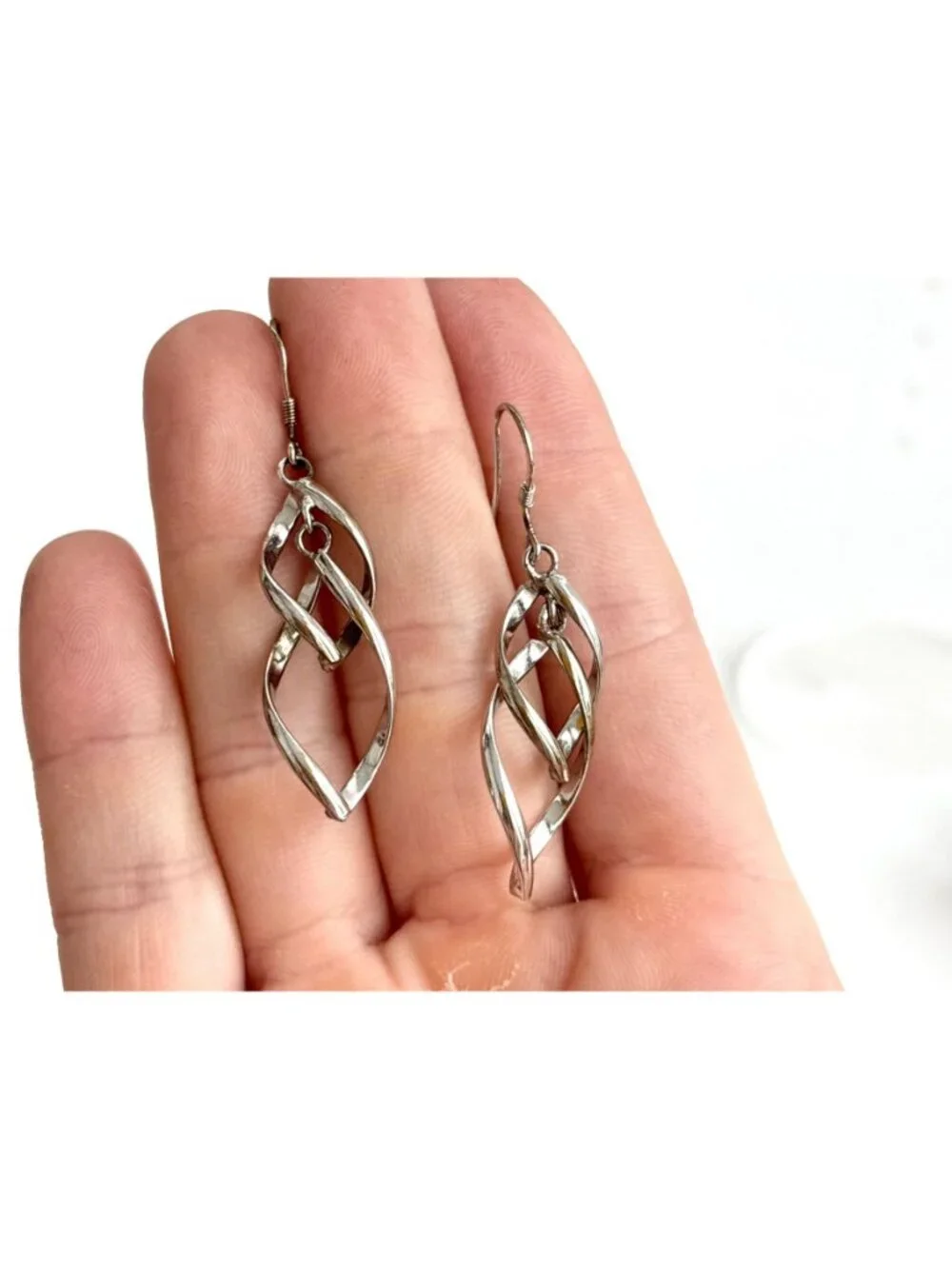 Double Marquise Shaped Art Deco Vintage Sterling Silver 925 Dangle Drop Earrings